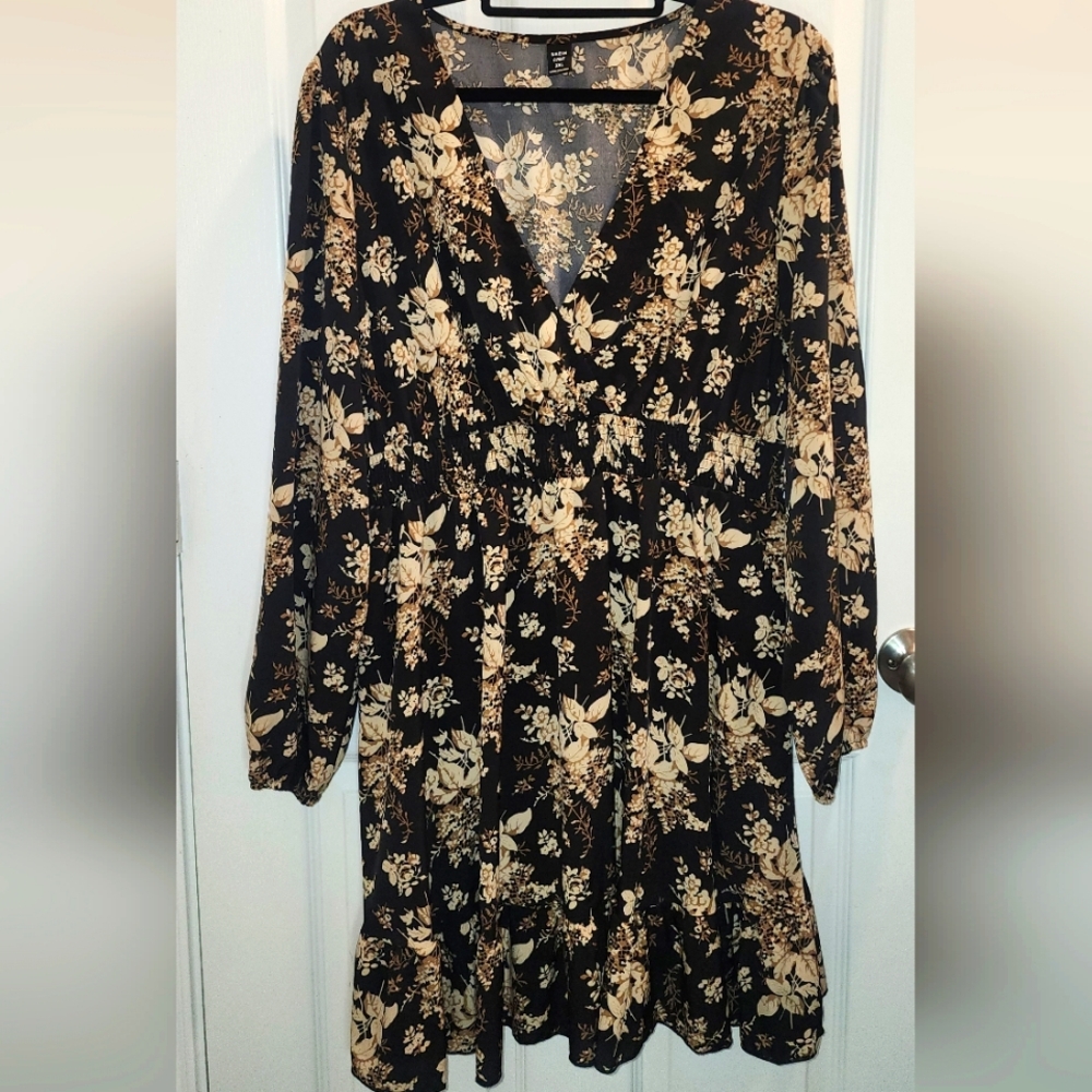 SHEIN Tan Ruffled Tiered Long Sleeve Sundress